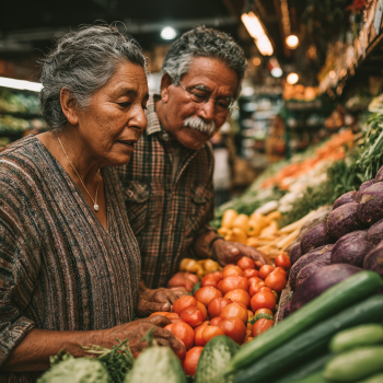 Adultos mayores cocinando saludablemente